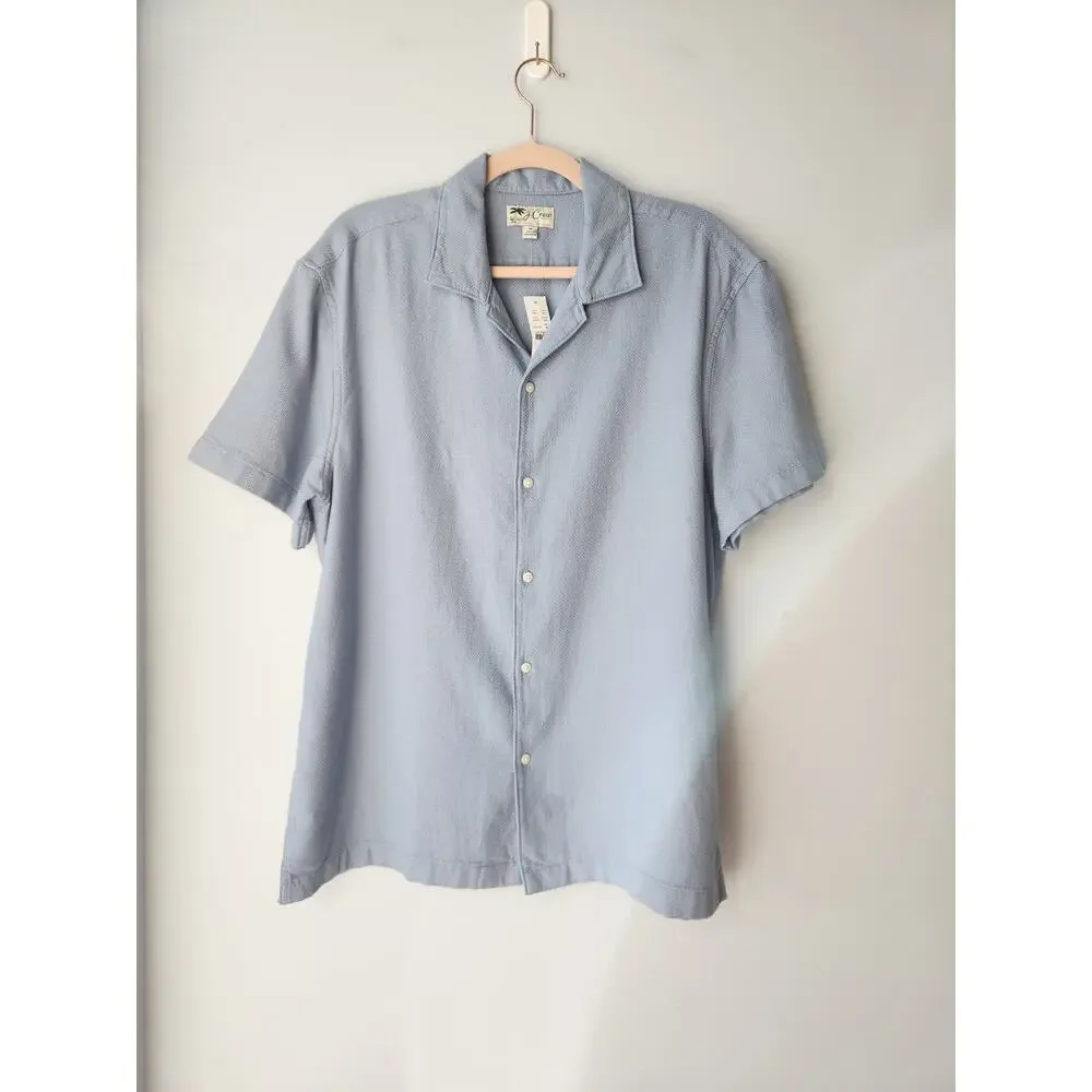 NWT J. Crew Short-Sleeve Textured Cotton Camp-Collar Shirt Blue M